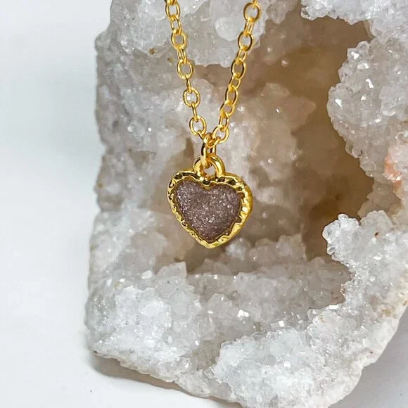 3/$20 14k Gold Bronze Glitter Resin Heart Handmade Charm Pendant Necklace - Picture 3 of 7
